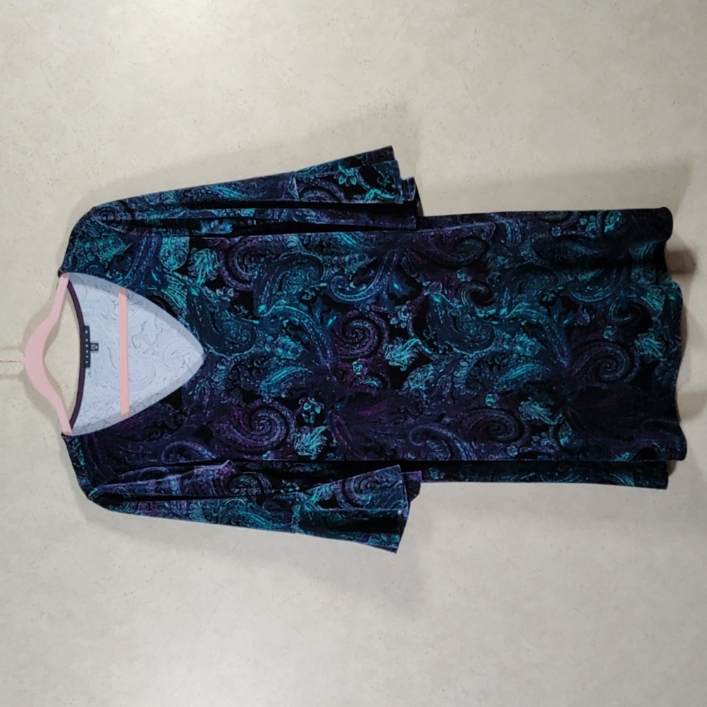 7167 Tiana B. navy &aqua velvet paisley dress M